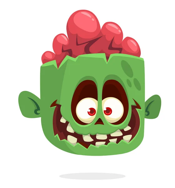 Cartoon Funny Green Zombie Character Design Scary Face Expression Halloween — Stock Vector