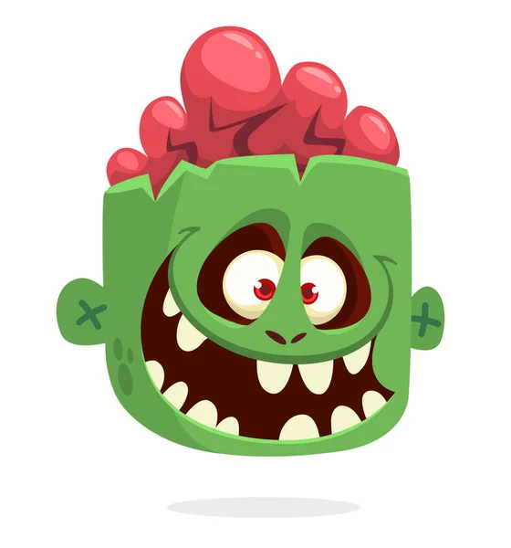 Dibujos Animados Divertido Diseño Carácter Zombie Verde Con Expresión Cara — Archivo Imágenes Vectoriales