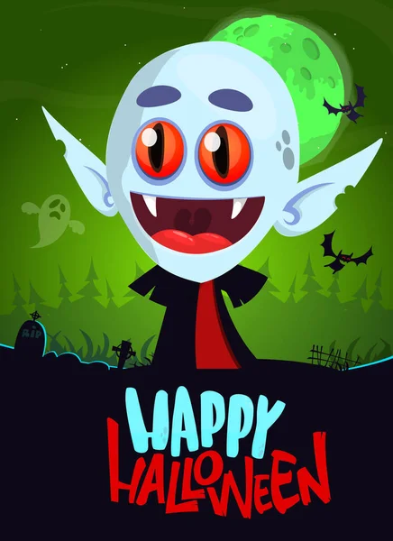 Personnage Dessin Animé Vampire Sur Fond Cimetière Nuit Illustration Halloween — Image vectorielle