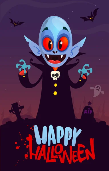 Вампир Мультяшный Персонаж Фоне Ночного Кладбища Хэллоуинская Иллюстрация Смешного Существа — стоковый вектор