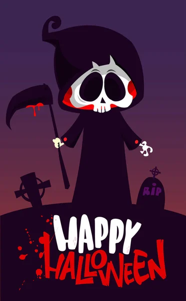 Grim Reaper Χαρακτήρα Κινουμένων Σχεδίων Δρεπάνι Απόκριες Αστεία Εικόνα Σκελετού — Διανυσματικό Αρχείο