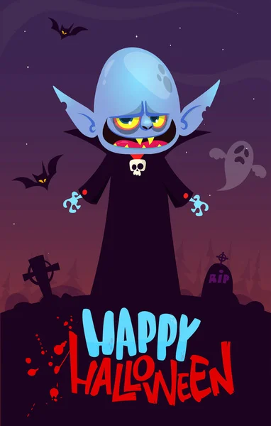 Вампир Мультяшный Персонаж Фоне Ночного Кладбища Хэллоуинская Иллюстрация Смешного Существа — стоковый вектор