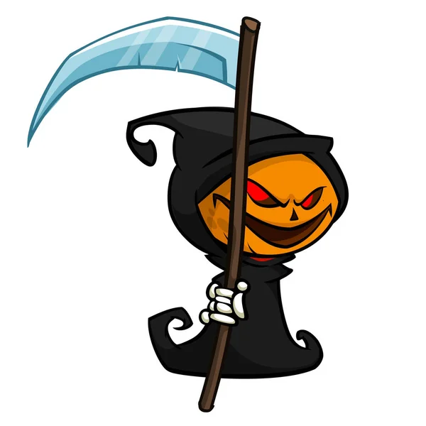 Мрачный Жнец Тыквенная Голова Персонаж Мультфильма Косой Halloween Jack Lande — стоковый вектор