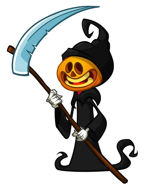 Kürbiskopf Comicfigur Mit Sense Halloween Jack Laterne Reaper Illustration Design — Stockvektor