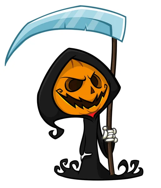 Personaje Dibujos Animados Cabeza Calabaza Con Guadaña Halloween Jack Lantern — Vector de stock