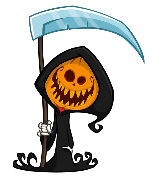 Grim Reaper Κολοκύθα Κεφάλι Χαρακτήρα Κινουμένων Σχεδίων Δρεπάνι Απόκριες Jack — Διανυσματικό Αρχείο