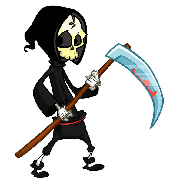 Karakter Kartun Grim Reaper Dengan Sabit Rangka Halloween Desain Untuk - Stok Vektor