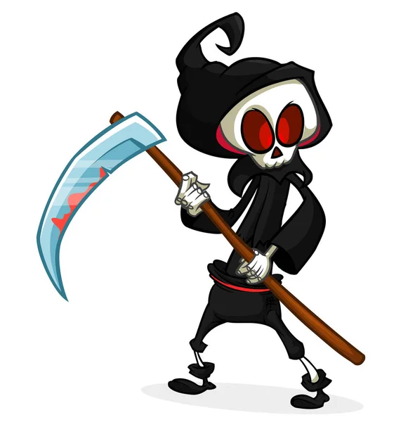 Grim Faucheur Personnage Dessin Animé Avec Faux Halloween Conception Squelette — Image vectorielle