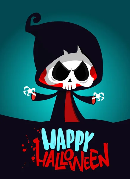 Grim Reaper Cartoon Character Scythe Halloween Funny Death Skeleton Illustration — Stock Vector