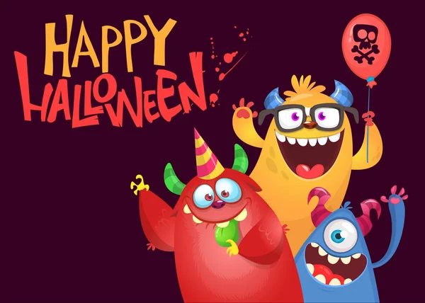 Cartoon Monsters Characters Illustration Happy Scary Smiling Alien Creatures Halloween — Stock Vector