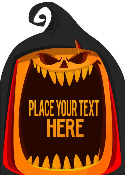 Halloween Pumpkin Head Scary Face Expression Vector Cartoon Illustration Glowing — Stock Vector