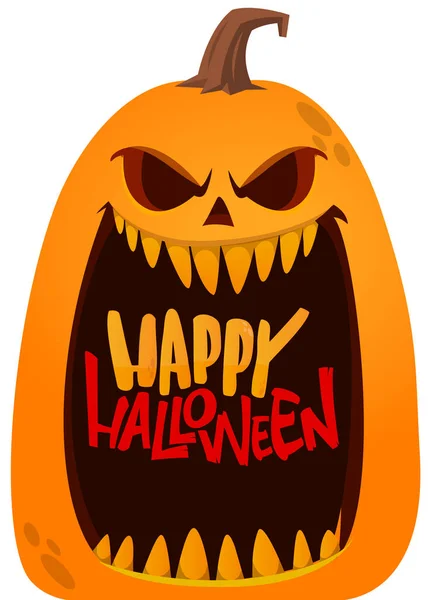 Cabeza Calabaza Halloween Con Expresión Cara Aterradora Ilustración Dibujos Animados — Vector de stock