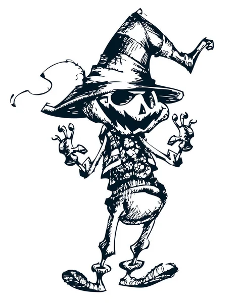 Scarecrow Cartoon Character Halloween Skeleton Design Party Invitation Poster Vector — Stock Vector