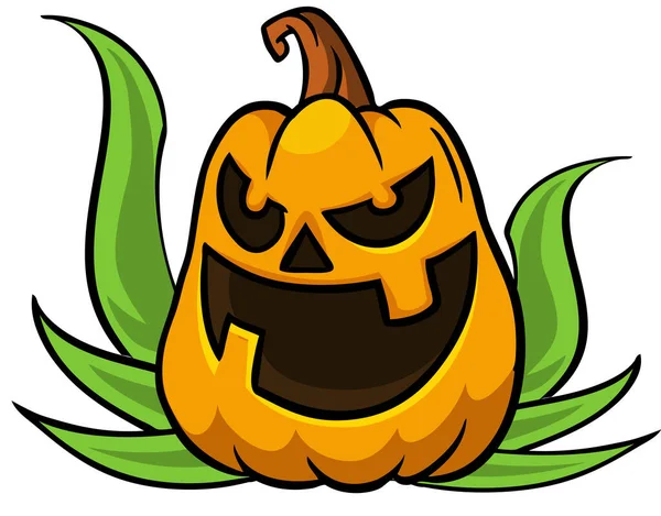 Cartoon Halloween Pompoen Hoofd Met Enge Uitdrukking Vector Illustratie Van — Stockvector