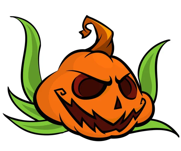 Cabeza Calabaza Halloween Dibujos Animados Con Expresión Miedo Ilustración Vectorial — Vector de stock