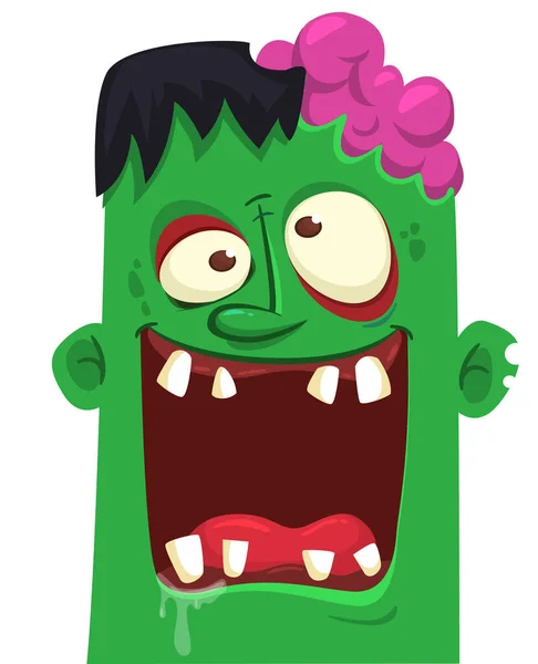 Kreskówkowa Wściekła Głowa Zombie Wektor Halloween Ilustracja Śmieszne Zombie Jęki — Wektor stockowy