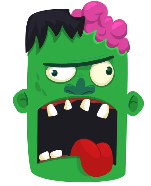 Cartoon Grappige Groene Zombie Karakter Ontwerp Met Eng Gezicht Uitdrukking — Stockvector