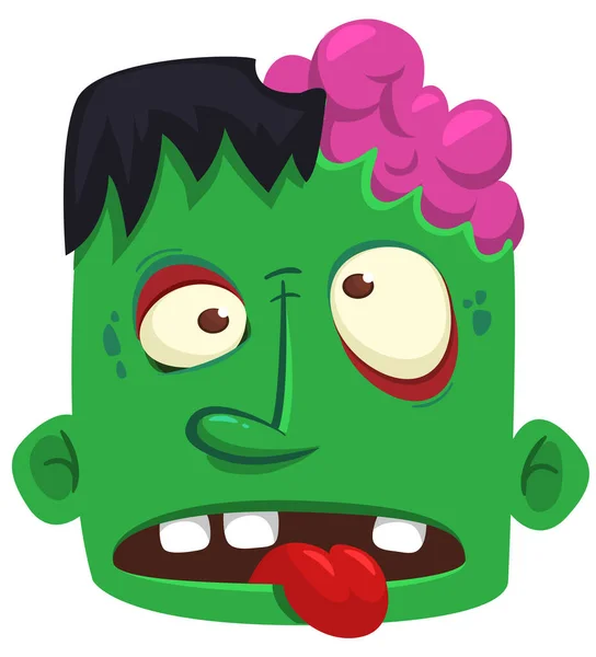 Kreskówkowa Wściekła Głowa Zombie Wektor Halloween Ilustracja Śmieszne Zombie Jęki — Wektor stockowy