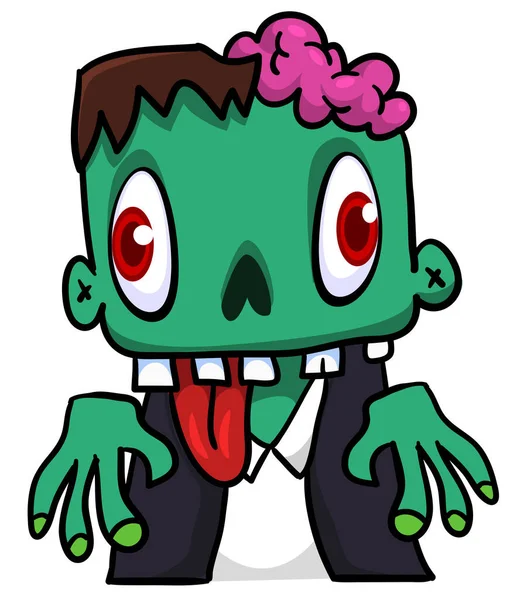 Kreskówkowe Wściekłe Zombie Wektor Halloween Ilustracja Śmieszne Zombie Jęki Szerokim — Wektor stockowy
