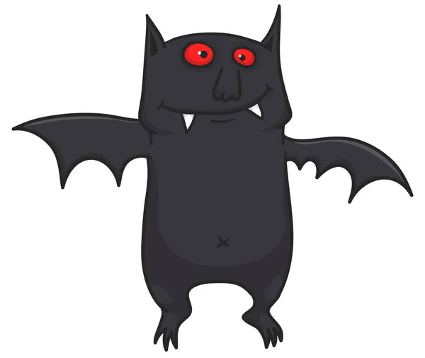 Cartoon Funny Fat Bat Flying Halloween Vector Bat Vampire Outlined — Stock Vector