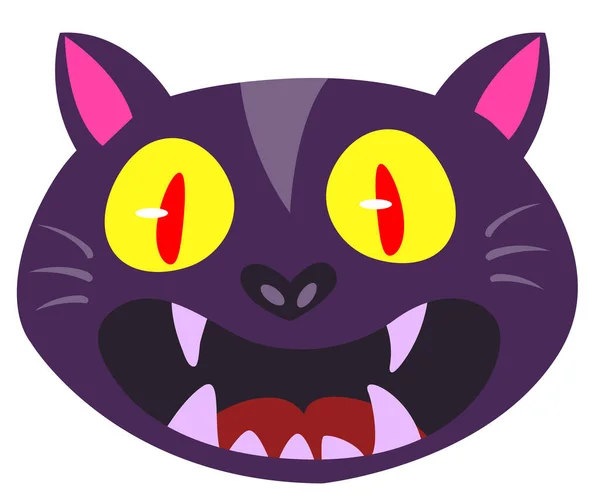 Karikatür Cadısı Kara Kedi Çizimi Cadılar Bayramı Komik Kedi Surat — Stok Vektör