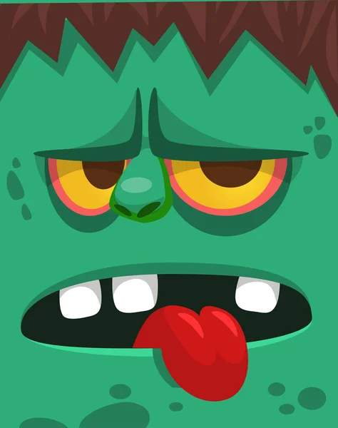 Cartone Animato Arrabbiato Zombie Faccia Avatar Illustrazione Vettoriale Halloween Divertente — Vettoriale Stock