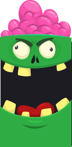 Dibujos Animados Divertido Diseño Carácter Zombie Verde Con Expresión Cara — Vector de stock