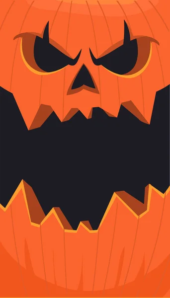 Halloweenpompoenhoofd Met Enge Gezichtsuitdrukking Vector Cartoon Illustratie Van Gloeiende Jack — Stockvector