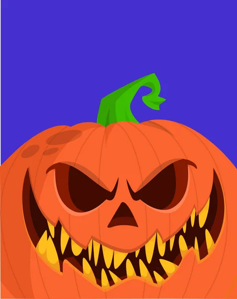 Testa Zucca Halloween Con Espressione Faccia Spaventosa Illustrazione Del Cartone — Vettoriale Stock