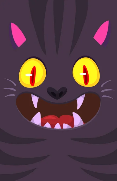 Dibujos Animados Bruja Gato Negro Ilustración Halloween Divertido Gato Cara — Vector de stock