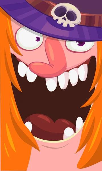 Zeichentrickmonster Hexe Gesicht Vektor Illusion Für Halloween — Stockvektor