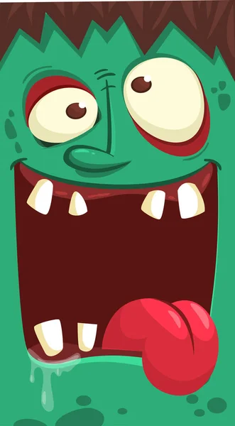 Cartoon Legrační Zelená Zombie Charakter Design Děsivým Výrazem Obličeje Halloween — Stockový vektor