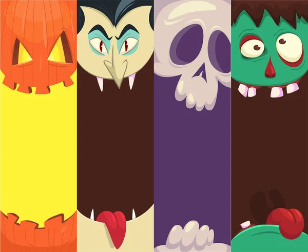 Halloween Lustige Gesichter Set Aus Vier Charakteren Zeichentrickköpfe Von Sensenmann — Stockvektor