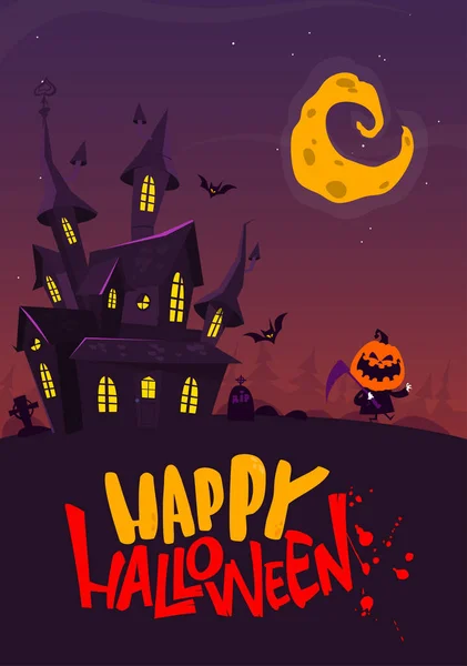 Illustration Dessin Animé Maison Hantée Halloween Horreur Vectorielle Effrayant Manoir — Image vectorielle