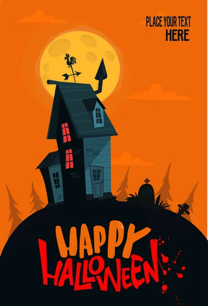 Halloween Spookte Huis Cartoon Illustratie Vector Horror Eng Herenhuis Nacht — Stockvector
