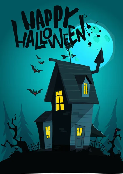 Spaventoso Old Halloween Horrable House Sfondo Cartone Animato Con Casa — Vettoriale Stock