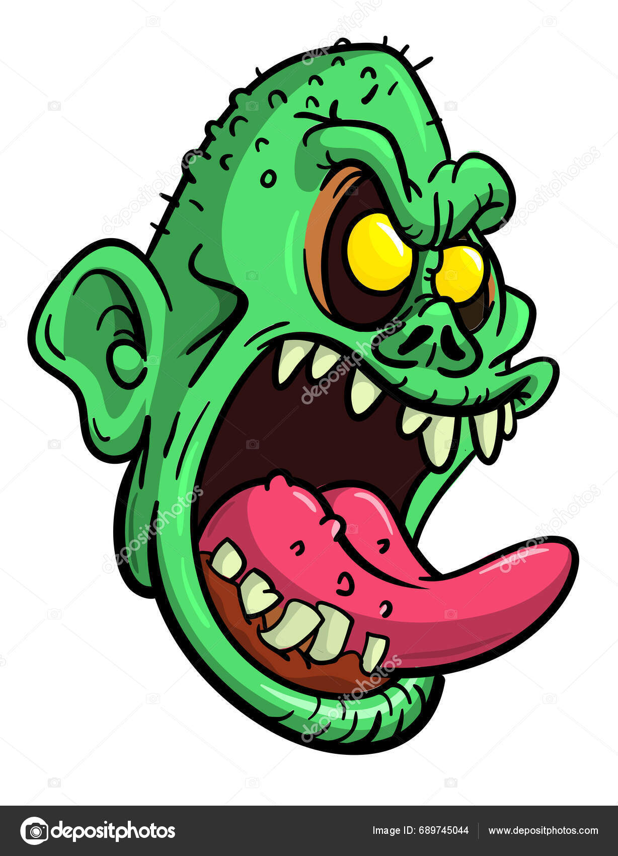Cartoon Green Zombie Skull Reaper Design Scary Face Expression