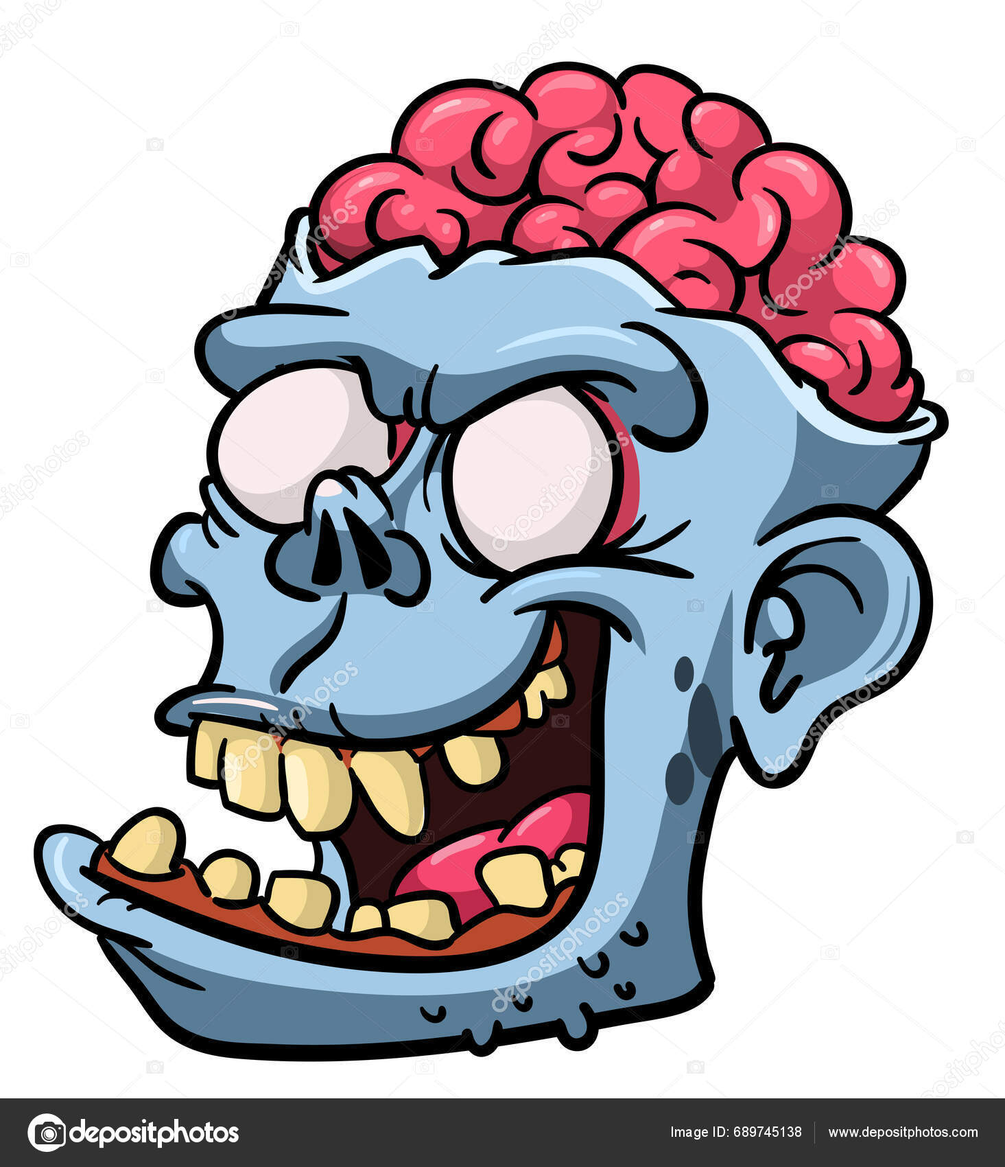Cartoon Green Zombie Skull Reaper Design Scary Face Expression
