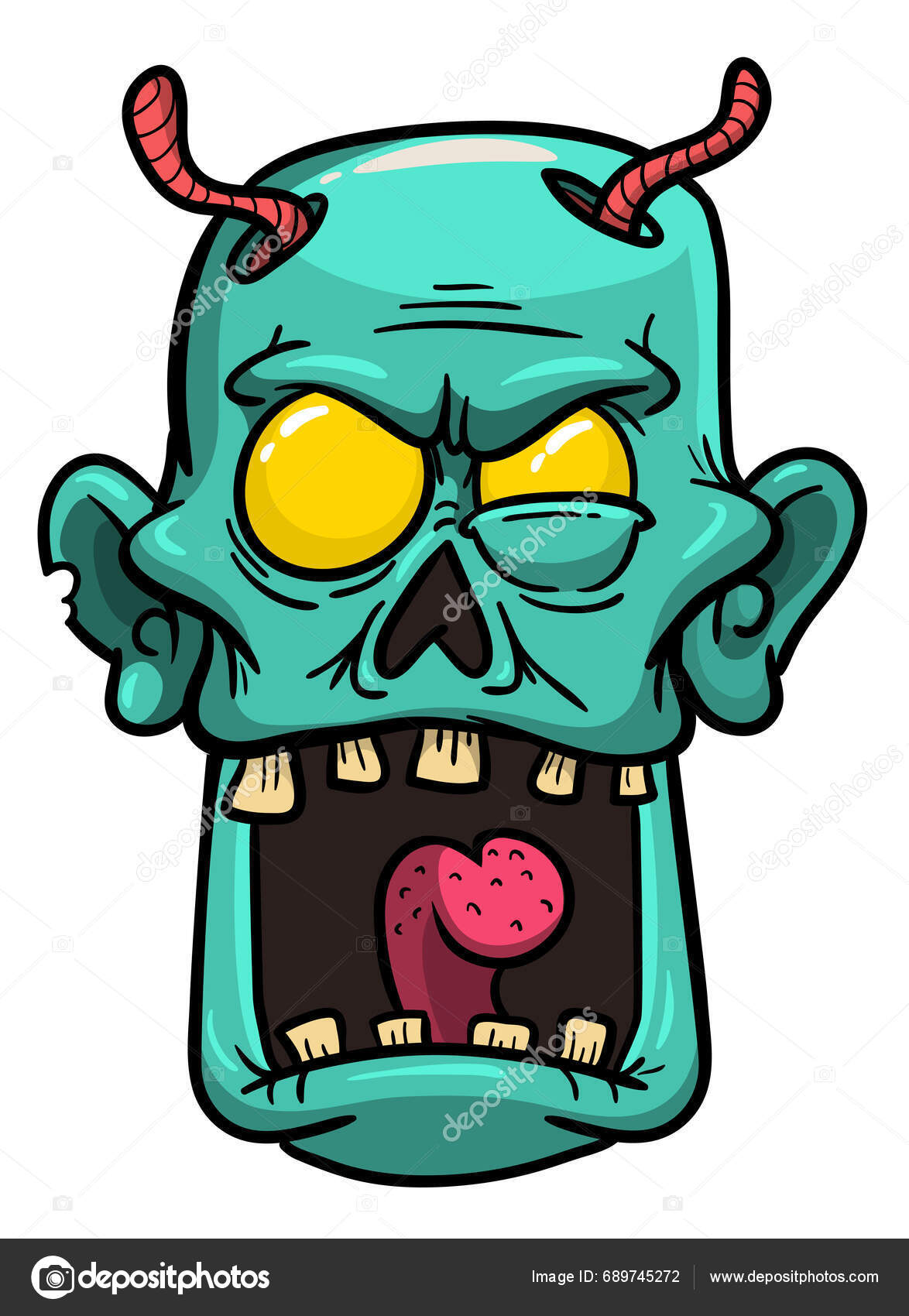 Cartoon Green Zombie Skull Reaper Design Scary Face Expression