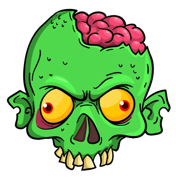 Dibujos Animados Verde Zombi Diseño Del Cráneo Segador Con Expresión — Vector de stock