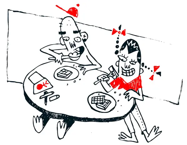 Cartoon Couple Having Dinner Illustration — Stock Vector