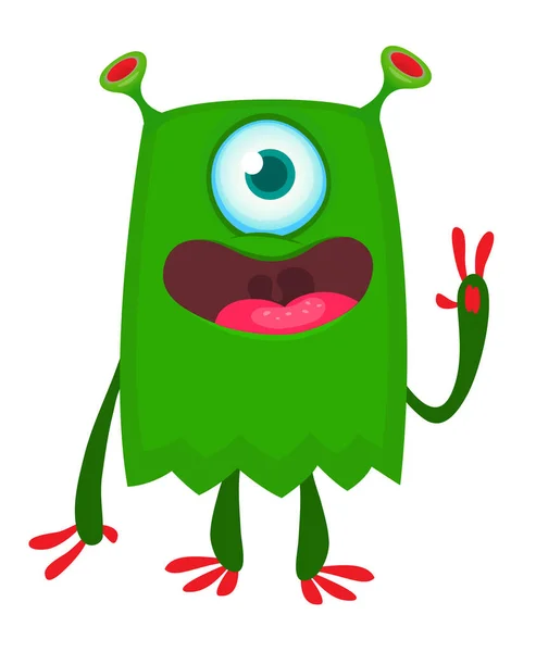 Funny Cartoon Green Alien Character One Eye Halloween Design Vector — Stock Vector