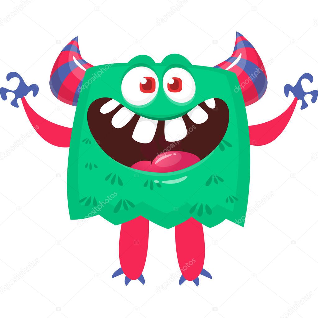 Funny cartoon monster character. Halloween design. Vector illustration of alien character isolated