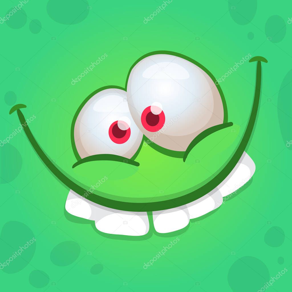 Funny cartoon monster character face expression. Illustration of cute and happy alien creature. Halloween design.