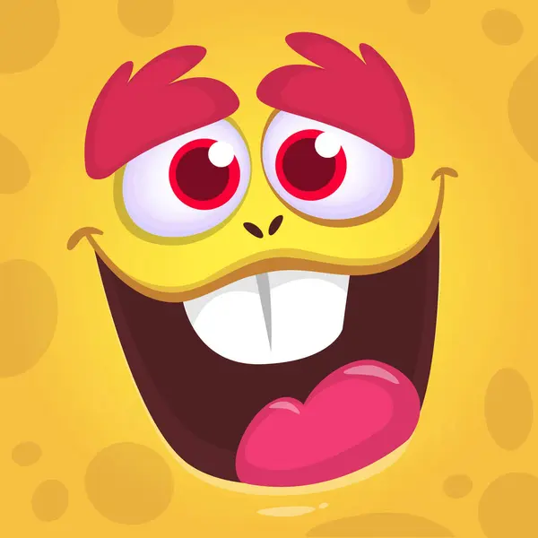 Funny Cartoon Monster Character Face Expression Illustration Cute Happy Alien — Stock Vector