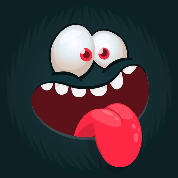 Engraçado Desenho Animado Monstro Personagem Rosto Expressão Mostrando Língua Longa — Vetor de Stock