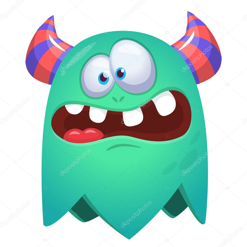 Angry cartoon monster character. Illustration of happy alien creature. Halloween design. Vector isolated.
