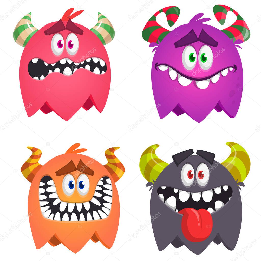 Cartoon Monsters collection. Vector set of cartoon monsters isolated. Design for print, party decoration, t-shirt, illustration, logo, emblem or sticker