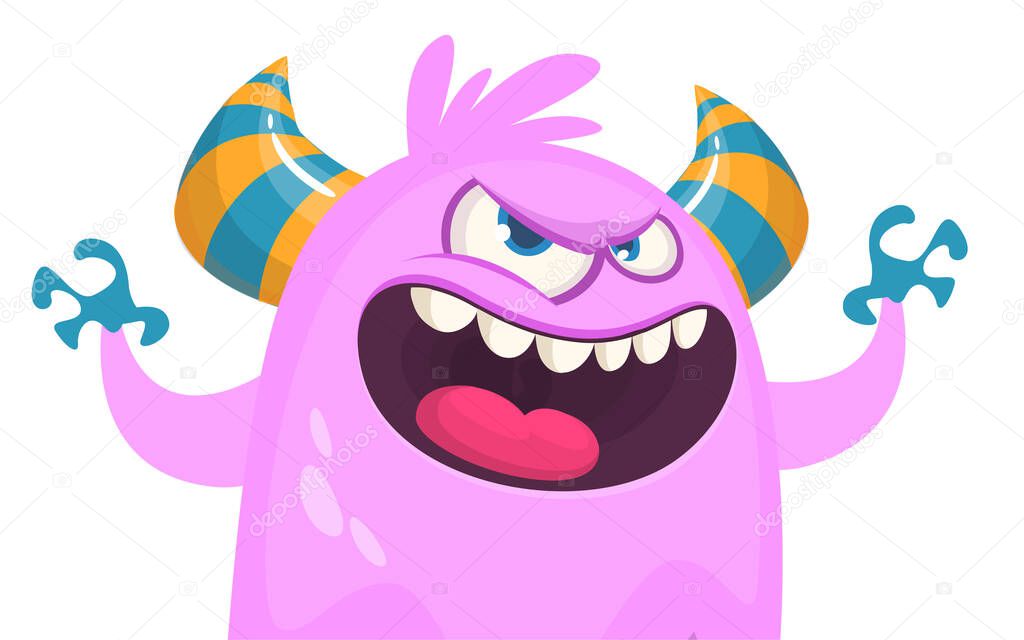 Funny cartoon monster character. Illustration of cute and happy alien. Halloween vector design isolated