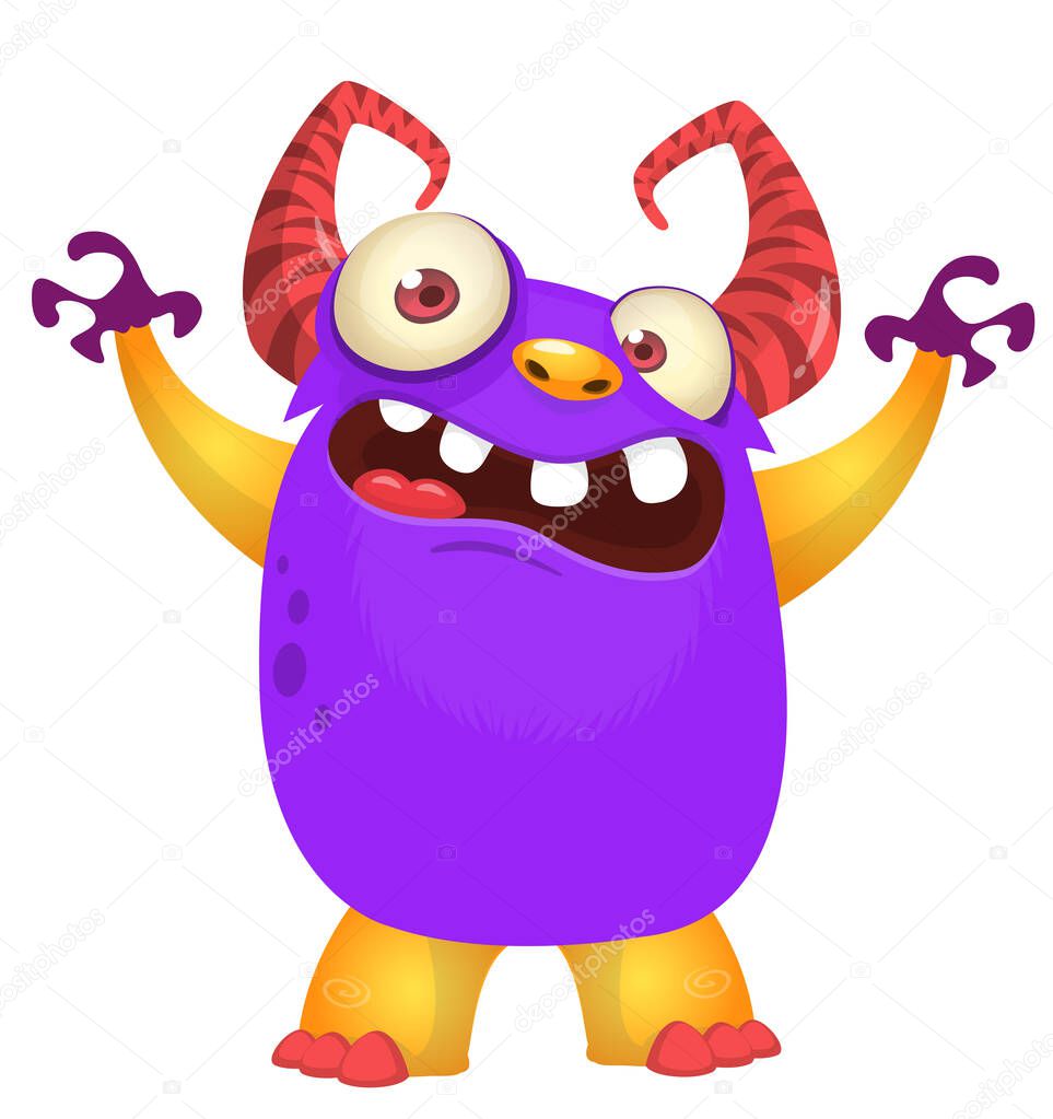 Funny cartoon monster character. Illustration of cute and happy alien. Halloween vector design isolated